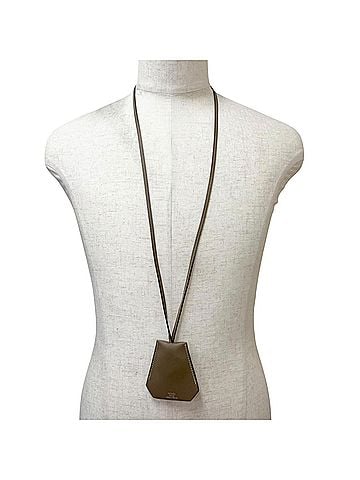 Hermès HERMES Large Leather Clochette Necklace in Veau Swift, Etoupe, with C stamp, Made France, Men's/Women's. (view 2)