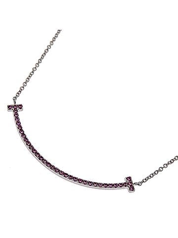 Tiffany & Co. Tiffany &amp; Co. T Smile Small Pendant Pink Sapphire Women's Necklace 60698082 750 White Gold (view 2)