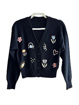 Princess Highway Cropped Embroidered Floral Doodle Icon Cardigan Cardigan (view 1)