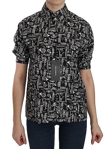 Dolce & Gabbana Black Musical Instrument Collared Blouse Women's Shirt (view 1)