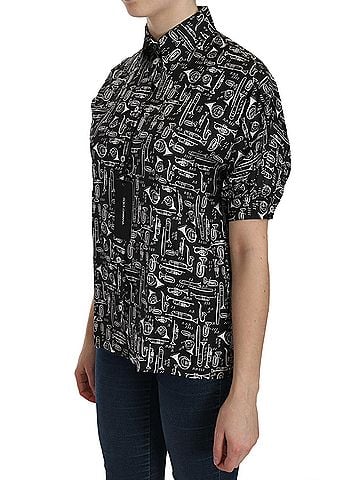 Dolce & Gabbana Black Musical Instrument Collared Blouse Women's Shirt (view 2)