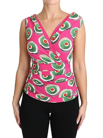 Dolce & Gabbana Pink Silk Stretch Sicilian Cake Women's Top (view 1)