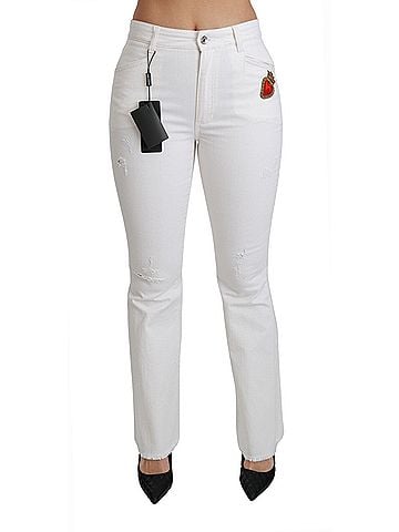 Dolce & Gabbana White Heart Flared Stretch Cotton Women's Pants (view 1)
