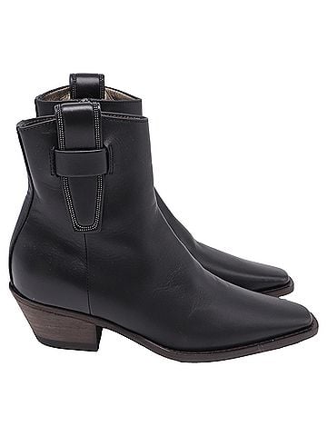 Brunello Cucinelli Brunello Cucinelli Monili Western Ankle Boots in Black Leather (view 1)