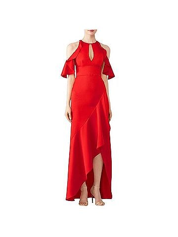 Monique Lhuillier Ruffle High Low Gown Cocktail Dress (view 1)