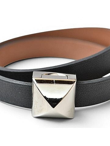 Hermès Hermes Bracelet Bangle Medor Infini Double Tour T2 Black Silver HERMES Leather Women's (view 2)