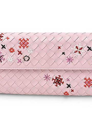 Bottega Veneta Bottega Veneta wallet, BOTTEGA VENETA long Continental pink, embroidered. (view 1)