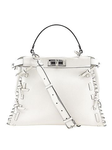 Fendi Fendi Peekaboo Medium Handbag, 2-Way Shoulder Bag, Leather, White, A5 Size, Turn-Lock, Women's (view 1)