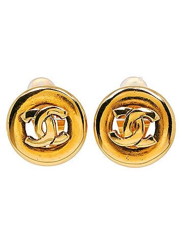 Chanel Chanel Coco Mark Earrings, Gold Plated, Approx. 14.5g, Women's (view 1)