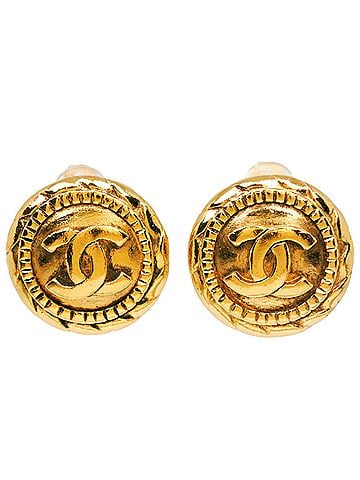 Chanel Chanel Coco Mark Earrings, Gold Plated, Approx. 17.3g, Women's (view 1)