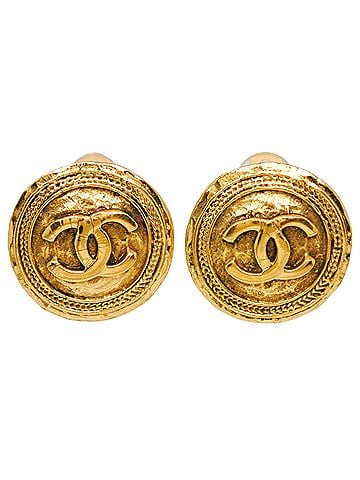 Chanel Chanel Coco Mark Earrings, Gold Plated, Approx. 12.0g, Women's (view 1)