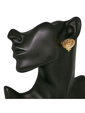 Chanel Chanel Coco Mark Earrings, Gold Plated, Approx. 12.0g, Women's (view 2)