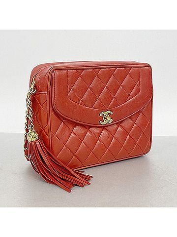 Chanel Chanel Matelassé Shoulder Bag with Chain Strap, Lambskin, Red, Women's (view 2)