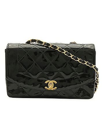 Chanel CHANEL Diana Matelassé Coco Mark Chain Shoulder Bag, Enamel Lambskin, Black (view 1)