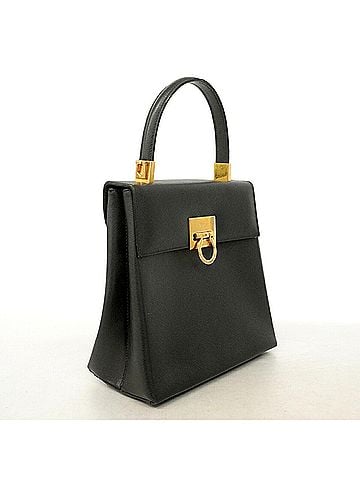 Salvatore Ferragamo Salvatore Ferragamo Gancini Leather Handbag, Black, Women's, P3332996 (view 2)