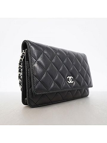 Chanel Chanel Matelassé Chain Shoulder Wallet, Lambskin, Black, Women's, P3299073 (view 2)
