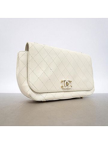 Chanel Chanel Matelassé Shoulder Bag, Double Chain, Lambskin, White, Women's, P3297578 (view 2)
