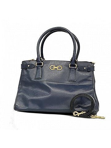 Salvatore Ferragamo Salvatore Ferragamo Gancini Leather Handbag, Navy, 2-way Bag for Women, OP013412 (view 1)