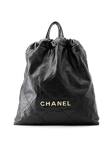 Chanel Chanel Backpack, 22 Large, Shiny Calf Leather AS3313, CHANEL Handbag, Black, Women's (view 1)