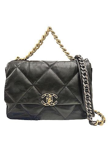 Chanel CHANEL AS1161 Chanel 19 Large Handbag, Shiny Lambskin, Black Shoulder Bag, Chain Shoulder, Coco Mark (view 1)