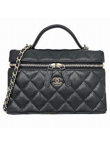 Chanel CHANEL Matelassé Chain Vanity Bag, Caviar Leather, Black AP4385, Coco Mark, Shoulder Women's (view 1)