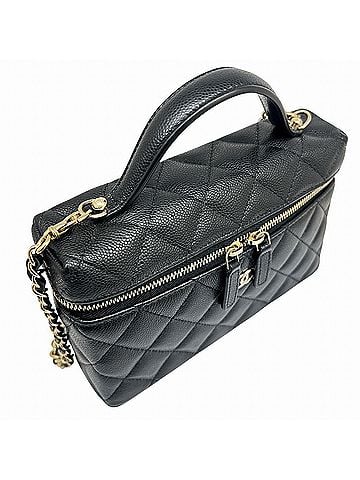 Chanel CHANEL Matelassé Chain Vanity Bag, Caviar Leather, Black AP4385, Coco Mark, Shoulder Women's (view 2)