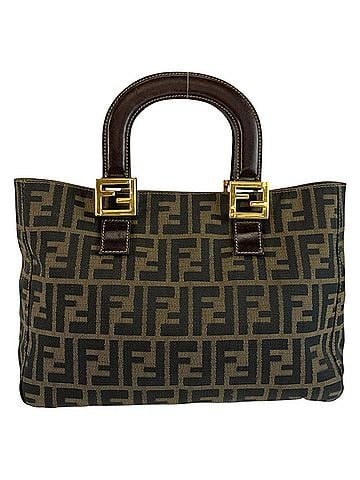 Fendi FENDI Zucca Brown Canvas Tote Bag with Gold Hardware - Women's Handbag (view 1)