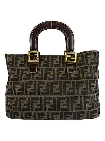 Fendi FENDI Zucca Brown Canvas Tote Bag with Gold Hardware - Women's Handbag (view 2)