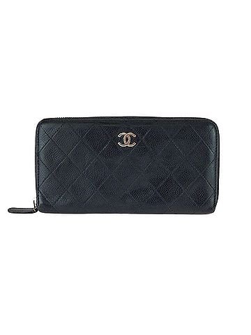 Chanel CHANEL Coco Mark Black Caviar Leather Long Wallet with Silver Hardware, Round Zipper, Women's (view 1)