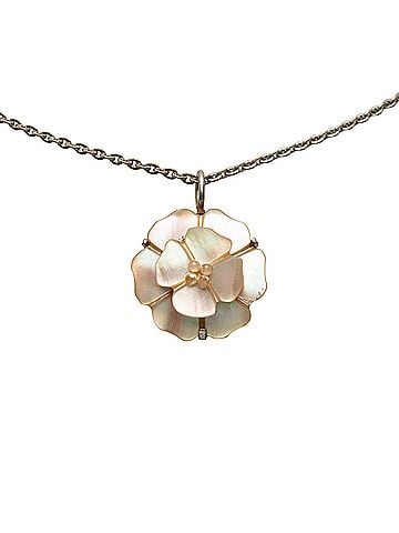 Chanel Brass and Mother of Pearl Camellia Pendant Necklace (view 2)