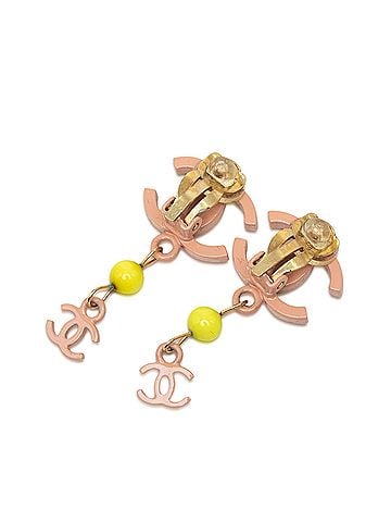 Chanel CC Gold Plated Resin Drop Clip On Earrings (view 2)
