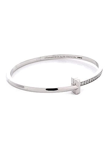 Tiffany & Co. T1 Hinged Bangle Bracelet 18K White Gold with Diamonds Narrow (view 2)