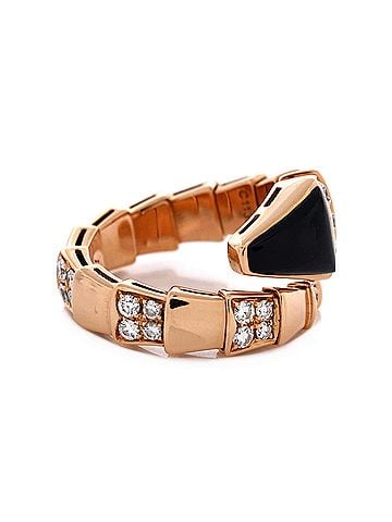Bvlgari Serpenti Viper One-Coil Ring 18K Rose Gold with Onyx and Semi Pave Diamonds Wide (view 2)