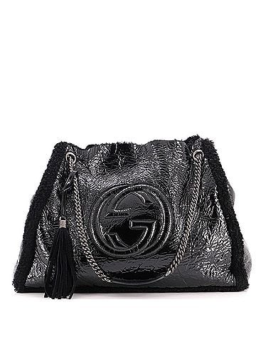 Gucci Soho Chain Strap Shoulder Bag Patent and Shearling Large (view 1)
