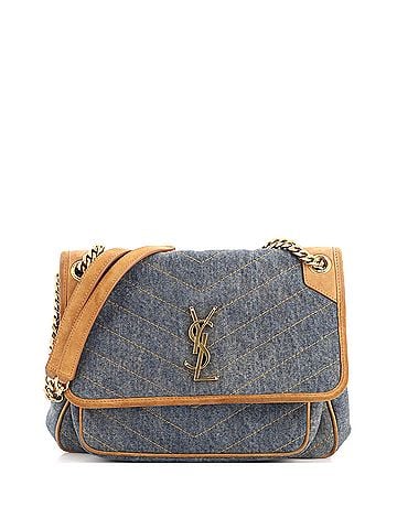 Saint Laurent Niki Chain Flap Bag Matelasse Chevron Denim with Suede Medium (view 1)