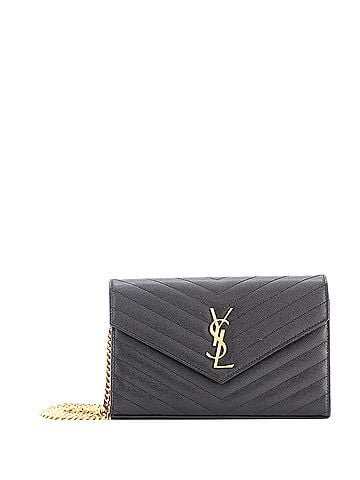 Saint Laurent Classic Monogram Wallet on Chain Matelasse Chevron Leather Medium (view 1)
