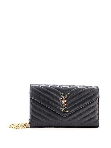 Saint Laurent Classic Monogram Wallet on Chain Matelasse Chevron Leather Medium (view 1)