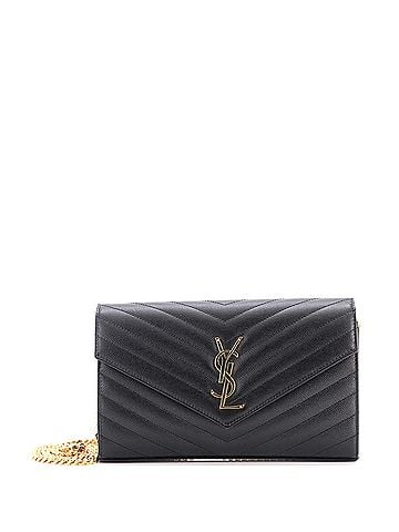 Saint Laurent Classic Monogram Wallet on Chain Matelasse Chevron Leather Medium (view 1)