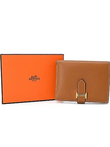 Hermès HERMES Bearn Compact Bi-fold Wallet in Veau Epsom Leather for Women, Gold and Brown (view 1)