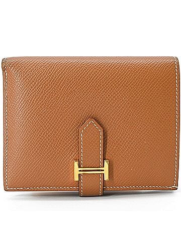 Hermès HERMES Bearn Compact Bi-fold Wallet in Veau Epsom Leather for Women, Gold and Brown (view 2)