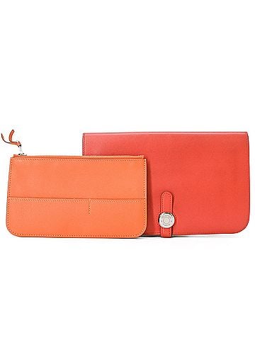 Hermès HERMES Dogon Duo GM Long Wallet, Bi-fold Veau Swift Leather, Women's, Bi-color, Coral Orange (view 1)