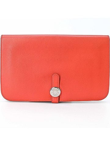 Hermès HERMES Dogon Duo GM Long Wallet, Bi-fold Veau Swift Leather, Women's, Bi-color, Coral Orange (view 2)
