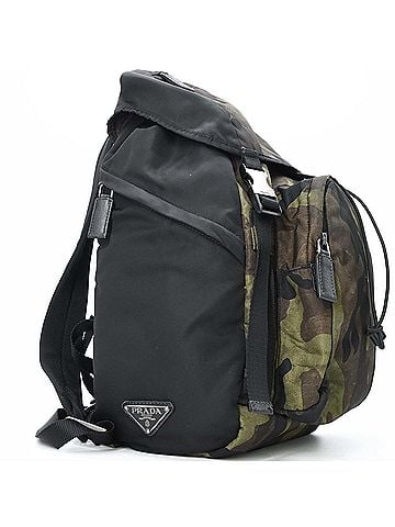 Prada PRADA Camouflage Backpack, Nylon, Triangle Design, Men's, Khaki Green/Black, V135 (view 1)
