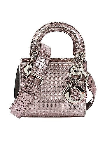 Christian Dior Christian Dior Dior Lady Micro Cannage Mini Shoulder Bag, Patent Leather, Metallic Pink, Women's (view 1)