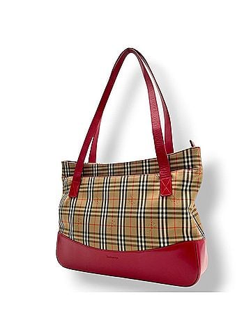 Burberry Burberry Nova Check Shadow Horse Tote Bag Handbag Canvas Leather Beige Rose Red S32 (view 1)