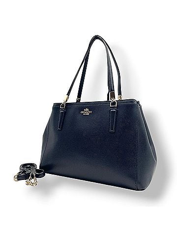 Coach COACH Luxury Crossgrain Leather Christie Carryall Tote Bag Handbag Navy Gold Hardware Women's S54 (view 1)