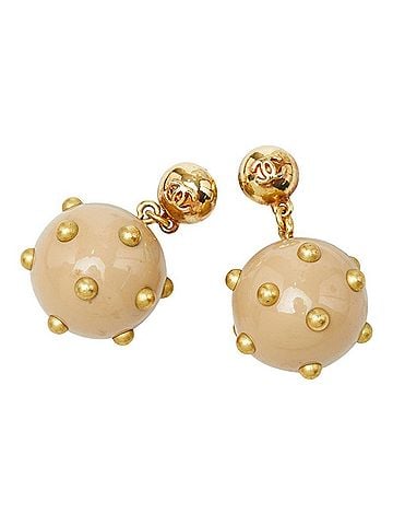 Chanel Chanel Coco Mark Ball Swing Stud Earrings, 00A Engraving, Beige Gold Plated Plastic, Women's CHANEL (view 1)