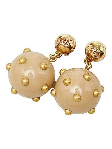 Chanel Chanel Coco Mark Ball Swing Stud Earrings, 00A Engraving, Beige Gold Plated Plastic, Women's CHANEL (view 2)