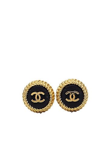 Chanel Chanel Coco Mark Vintage Earrings 95P Black Gold Plated Women's CHANEL (view 1)