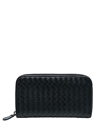 Bottega Veneta Bottega Veneta Intrecciato Round Zip Long Wallet, Black Leather, Men's BOTTEGAVENETA (view 1)